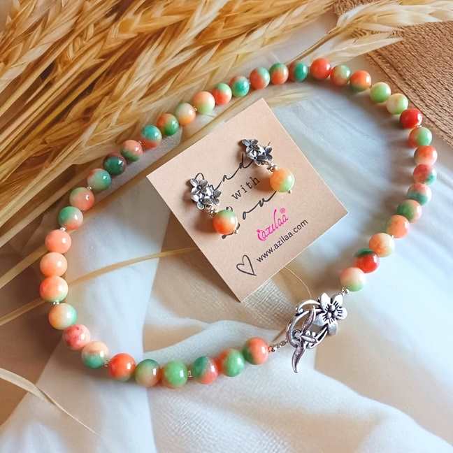 Spring colors gemstone designer beaded necklace set 