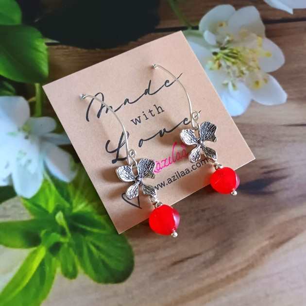 Spring flower charm Gemstone long dangler earrings