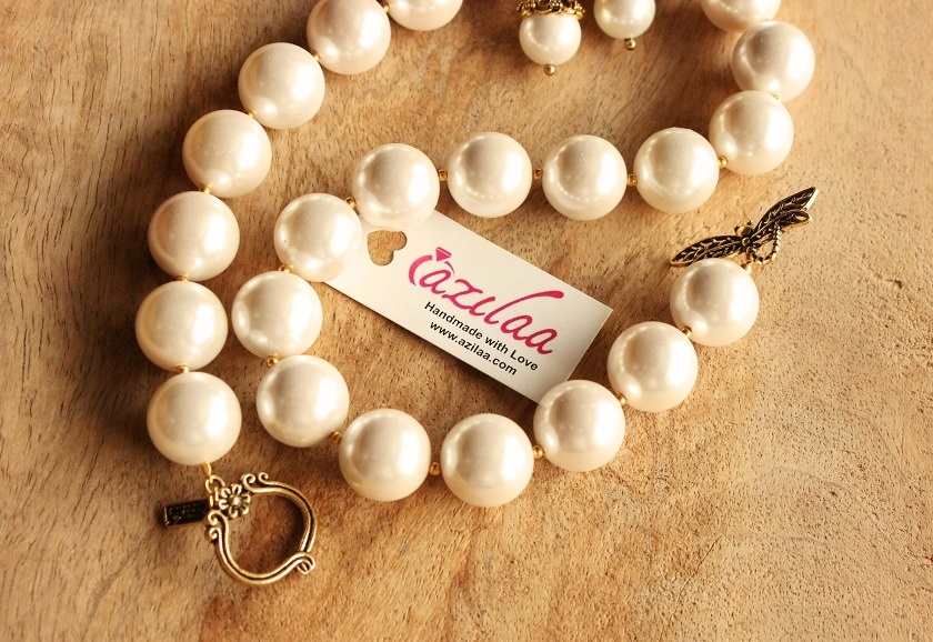 Statement Antique style white pearl necklace earrings