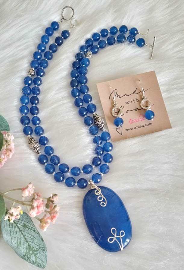 Statement BLUE gemstone beaded necklace set 