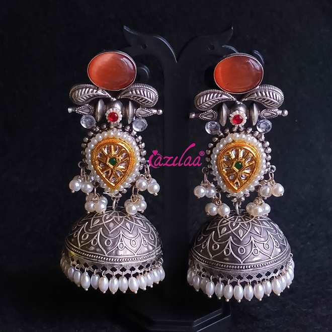 Statement Dangler antique silver Golden Dual Tone jhumka