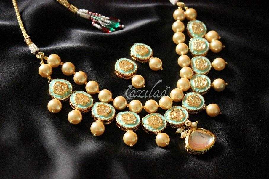 Statement Designer pista green choker pearl gemstone set