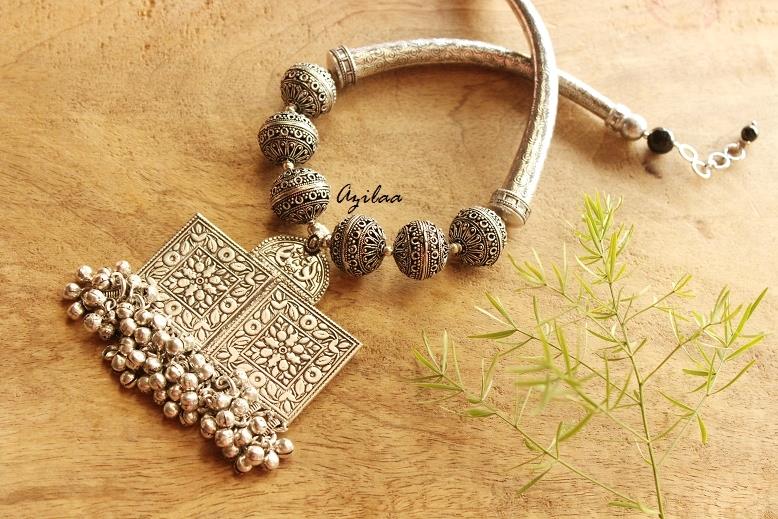 Statement Ethnic silver tone handmade designer necklace set