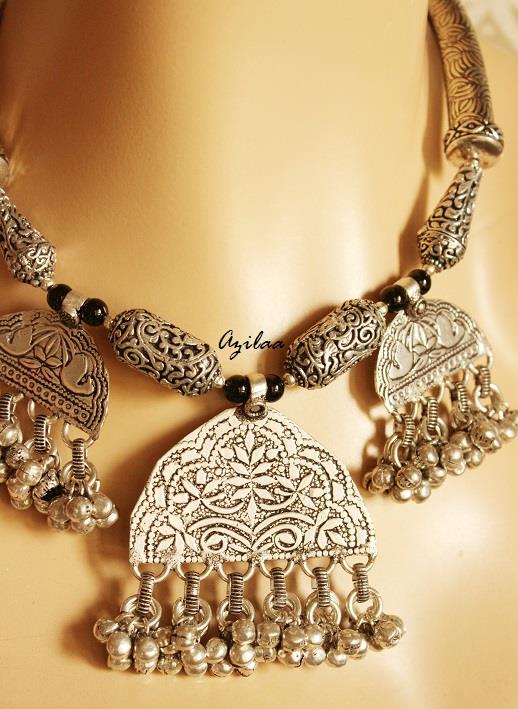 Statement Ethnic silver tone handmade designer necklace set