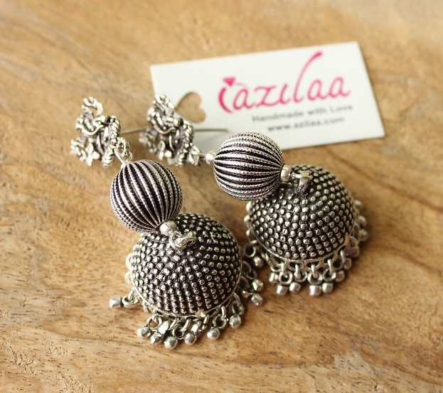 Statement Ganesha tassel antique silver plated earrings