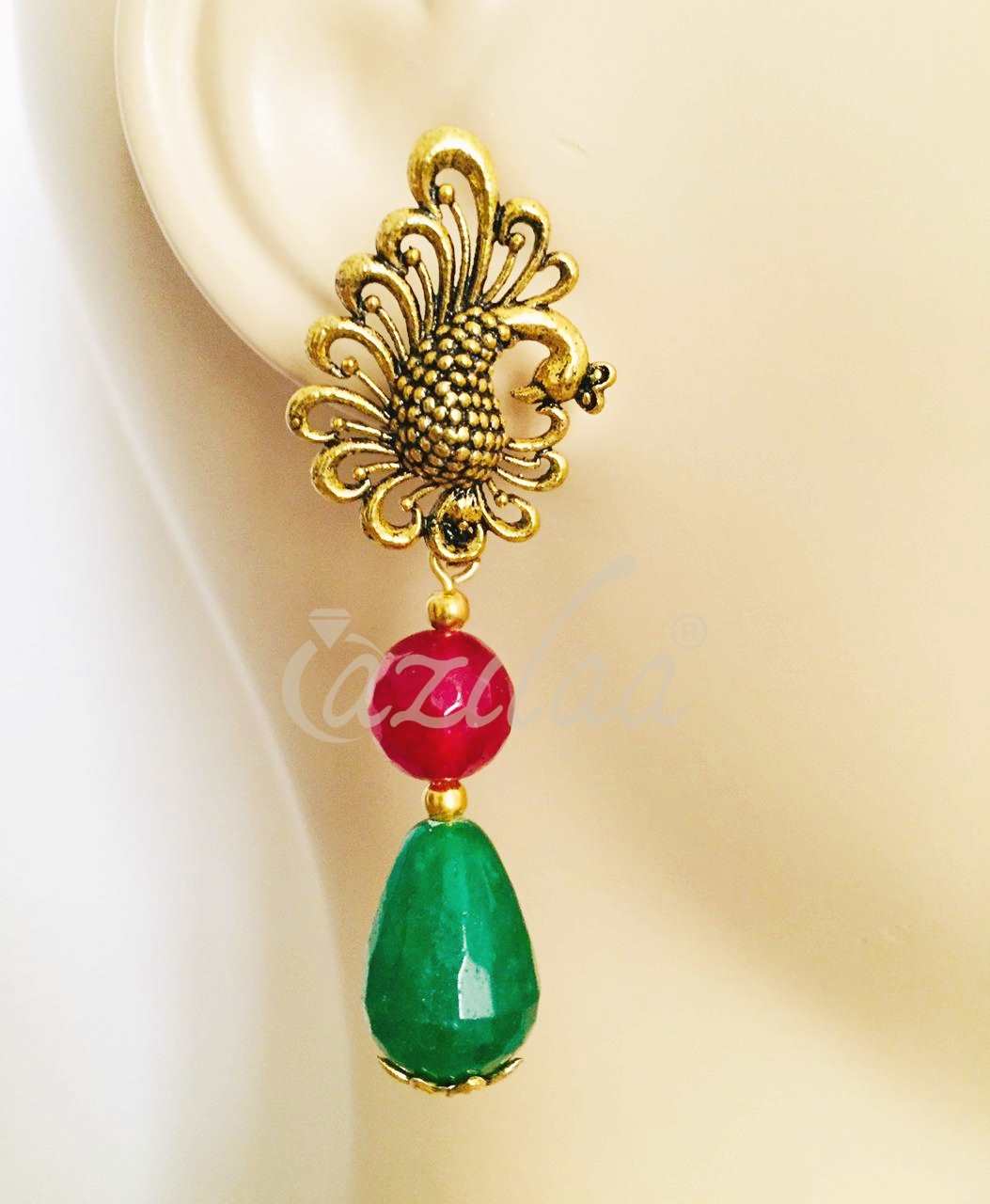 Statement Multi Color gemstone antique gold tone necklace set