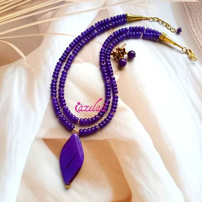 Statement Purple gemstone necklace earrings set