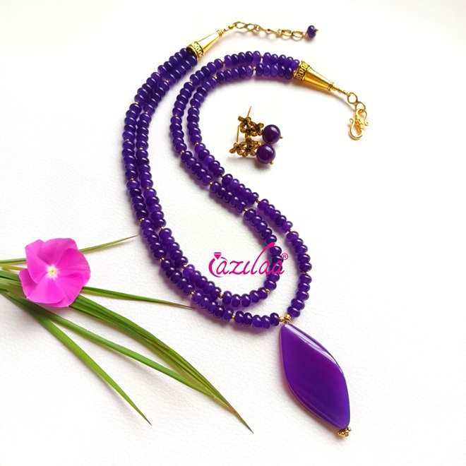 Statement Purple gemstone necklace earrings set