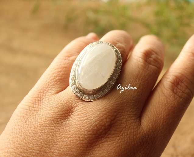 Statement Rainbow moonstone silver gemstone handmade ring
