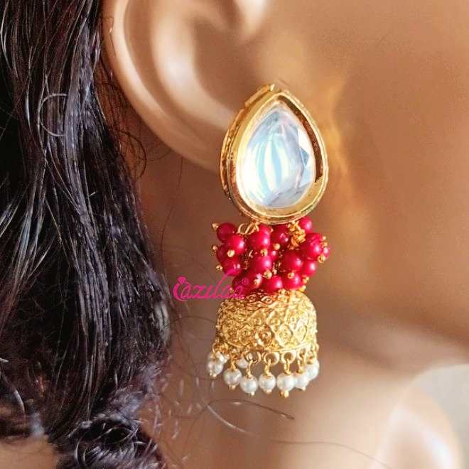 Statement Red kundan Jhumki dangler earrings