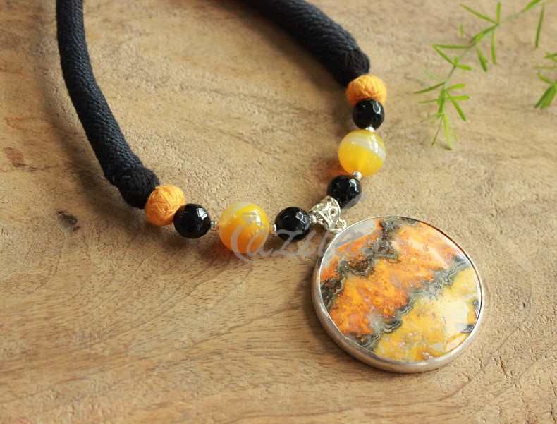 Statement Sterling silver jasper gemstone handmade necklace