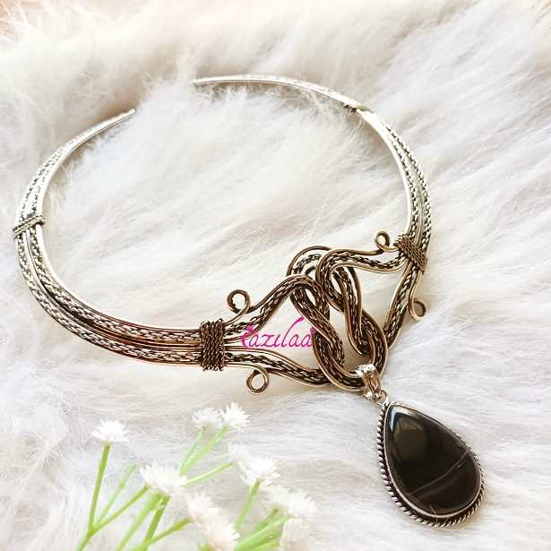 Statement agate gemstone artisan collar choker necklace