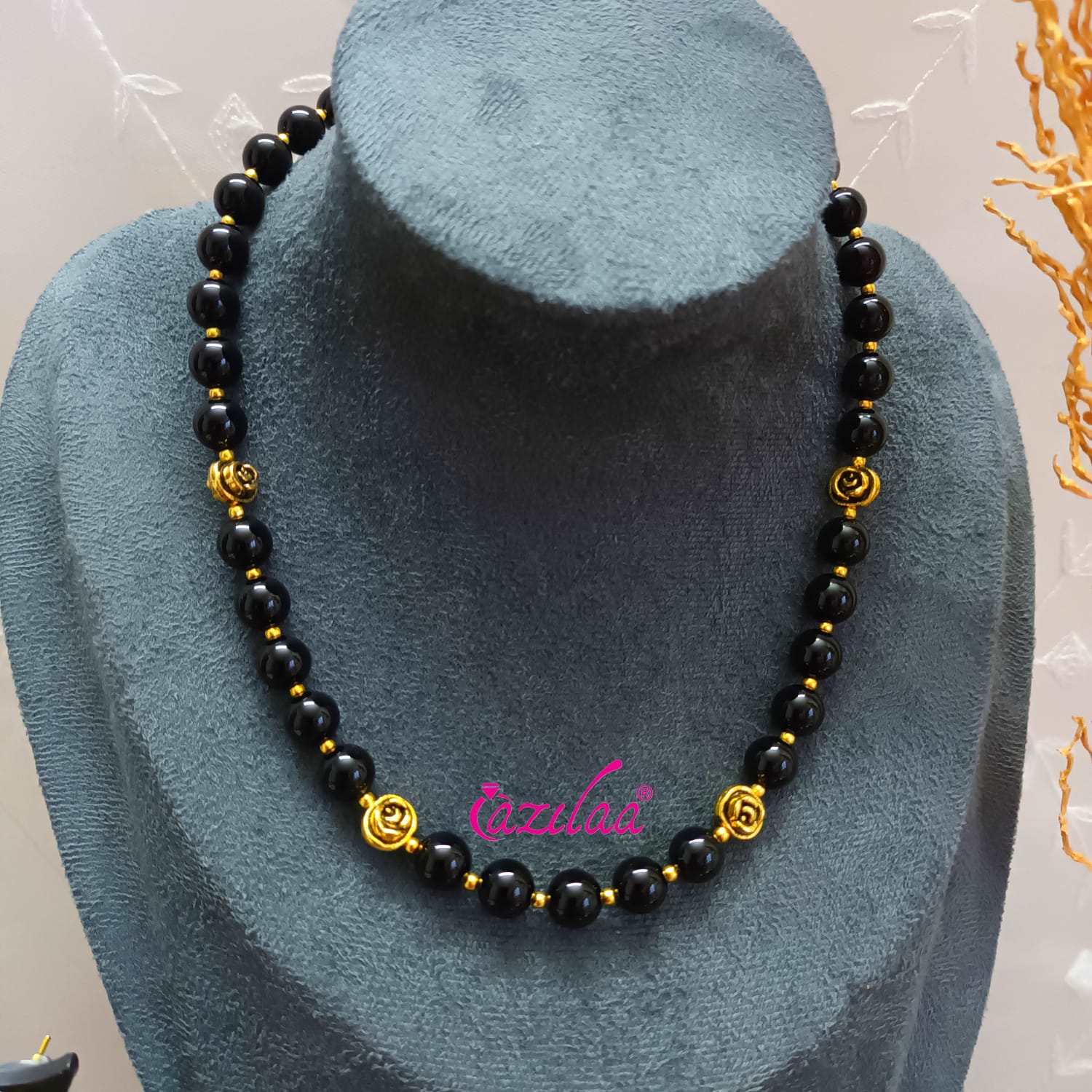 Statement black onyx gemstone choker necklace set