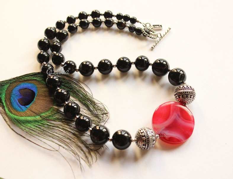 Agate black pink pendant gemstone handmade necklace set