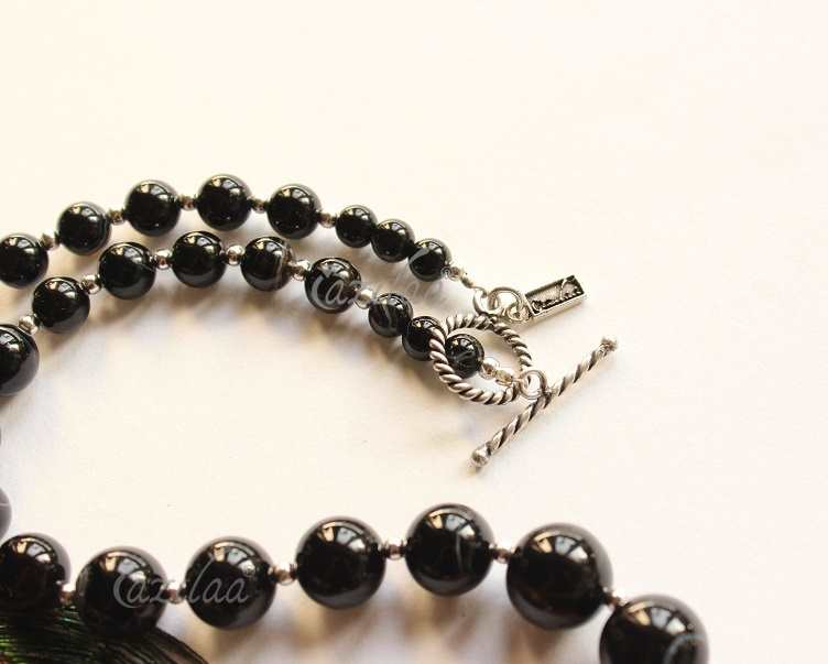 Agate black pink pendant gemstone handmade necklace set