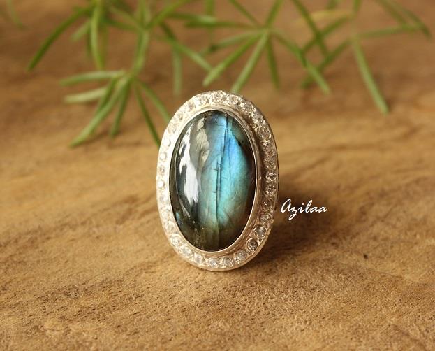 Statement blue labradorite silver gemstone handmade ring