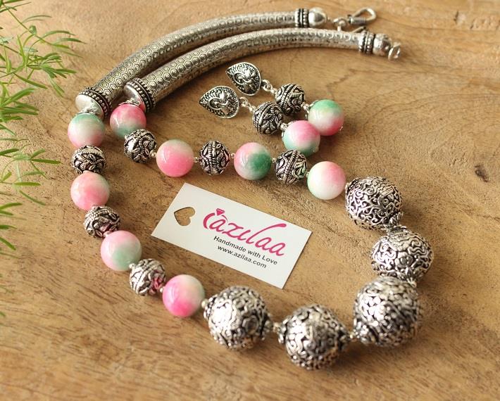 Statement beaded necklace and earrings set