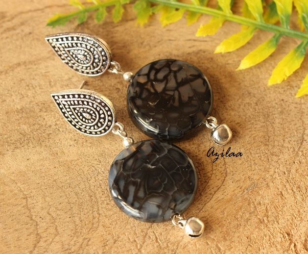 Statement ethnic style huge pendant black gemstone necklace set