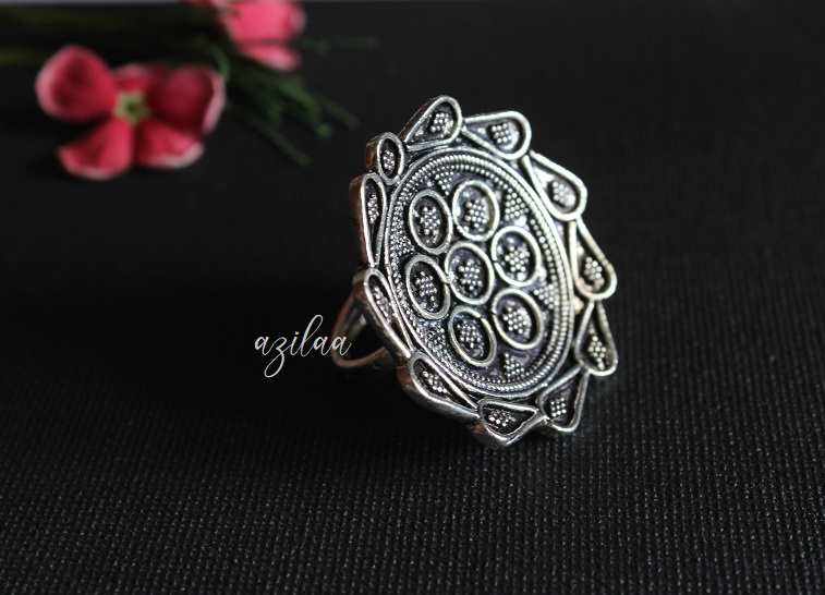 Statement flower Artisan handcrafted Sterling silver ring