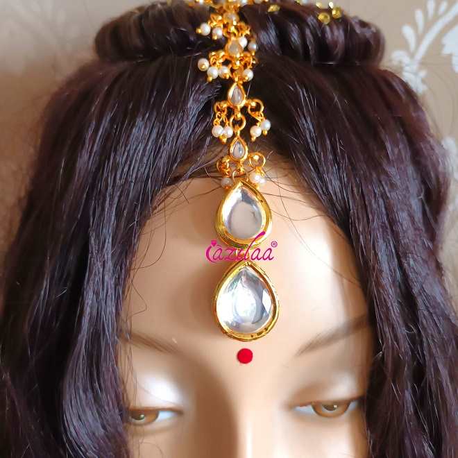 Statement kundan drops gold tone Maang tikka set