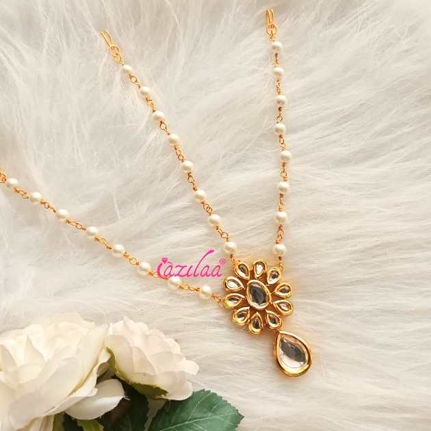 Statement kundan drops gold tone Maang tikka set