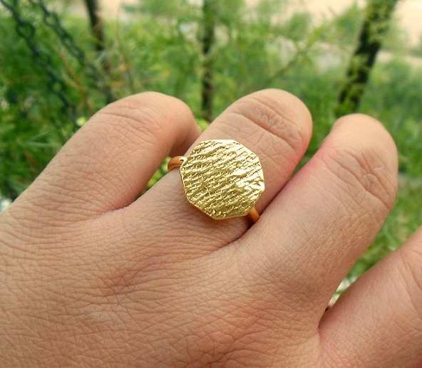 Statement modern 18 Karat yellow gold handmade designer ring