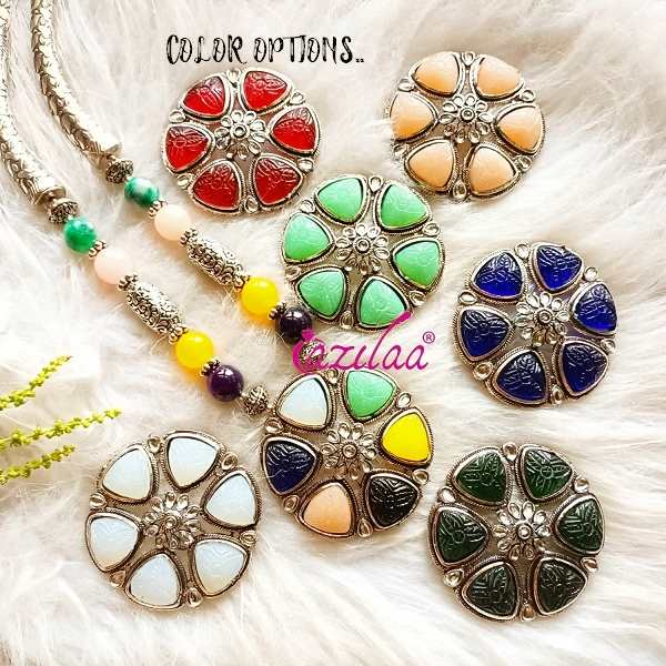 Statement multi color gemstone beaded necklace set 