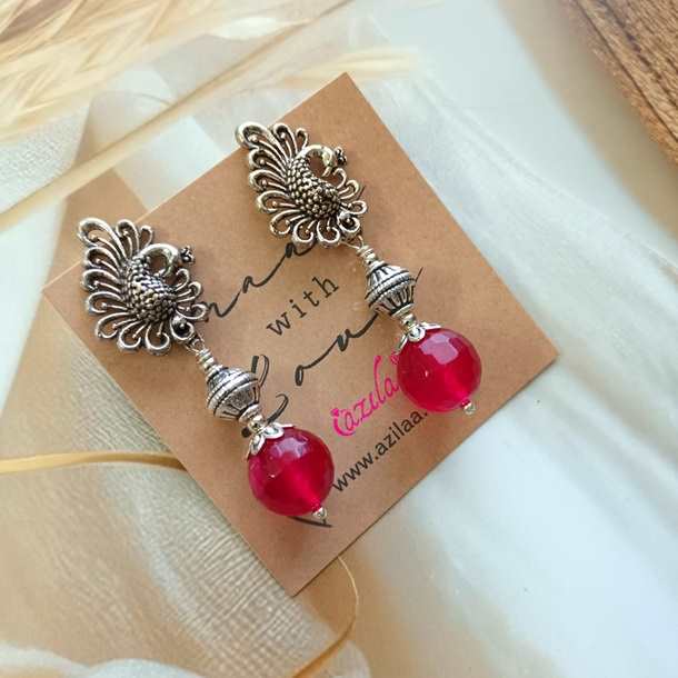 Statement peacock maroon necklace earrings set