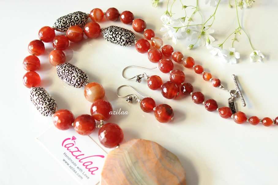 Statement rustic jasper gemstone handmade necklace set