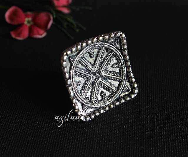 Statement square Artisan handcrafted Sterling silver ring