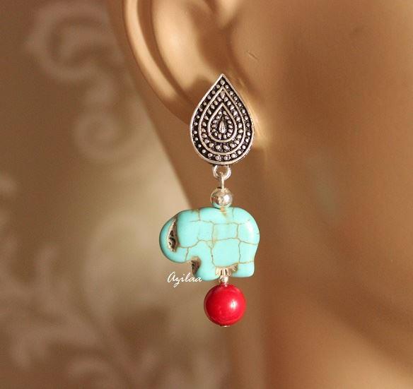 Statment gemstone turquoise Ganesha elephant handmade necklace