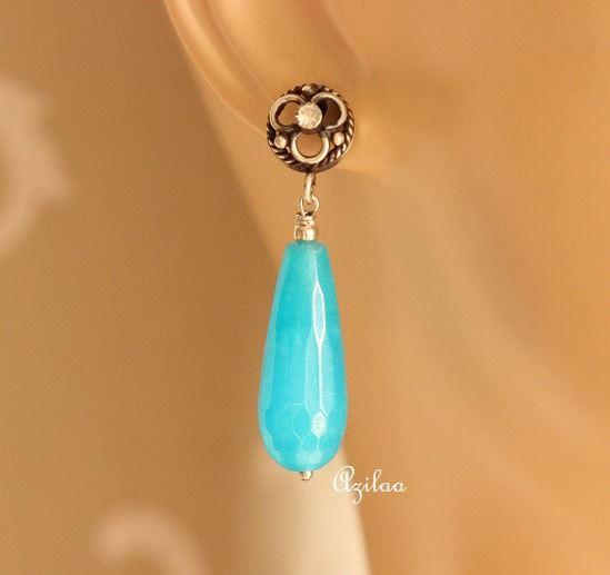 Sterling silver blue Dangler gemstone handmade earrings