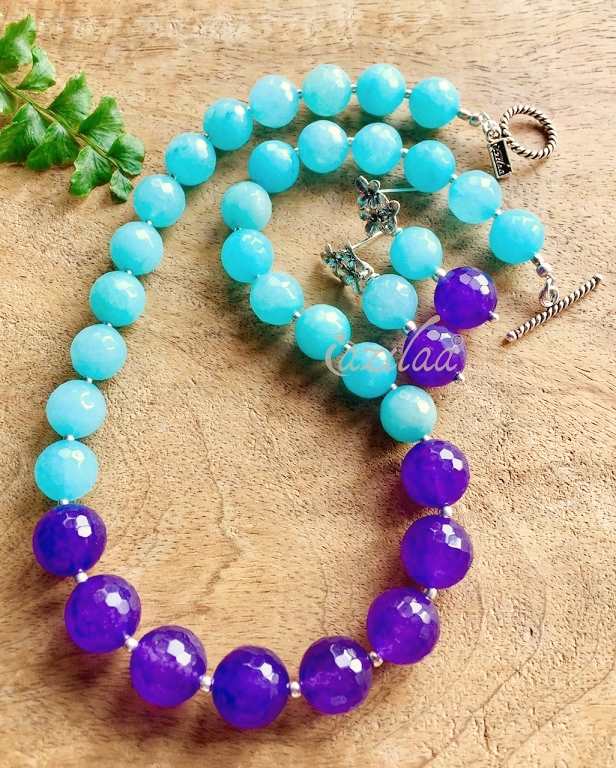 Summer blue purple gemstone handmade necklace set