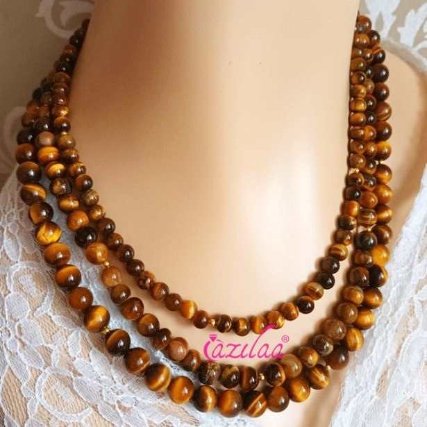 Tiger eye gemstone handmade triple layered necklace