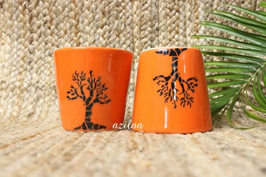 Tree of life orange ceramic Eco friendly 2 planters