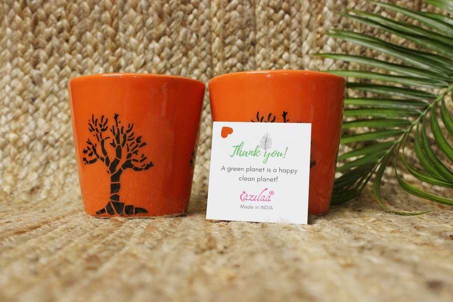 Tree of life orange ceramic Eco friendly 2 planters