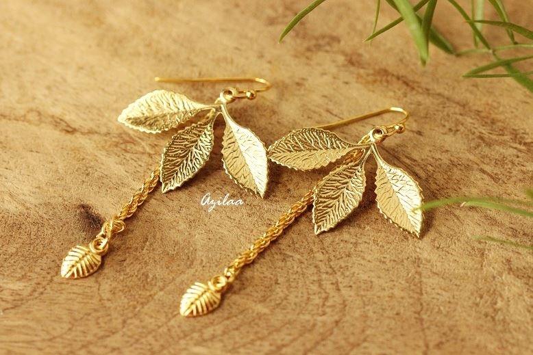 Trendy Golden leaf handmade earrings at ?1050 | Azilaa