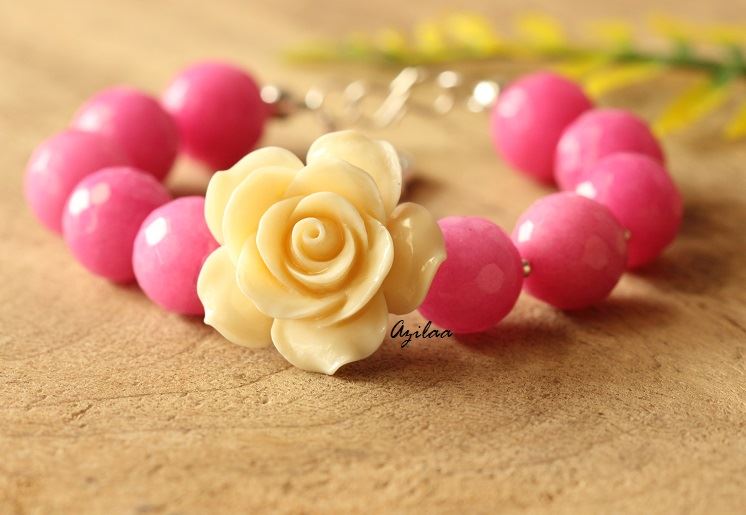 Trendy Rose pink gemstone beaded handmade bracelet at ₹1400 | Azilaa