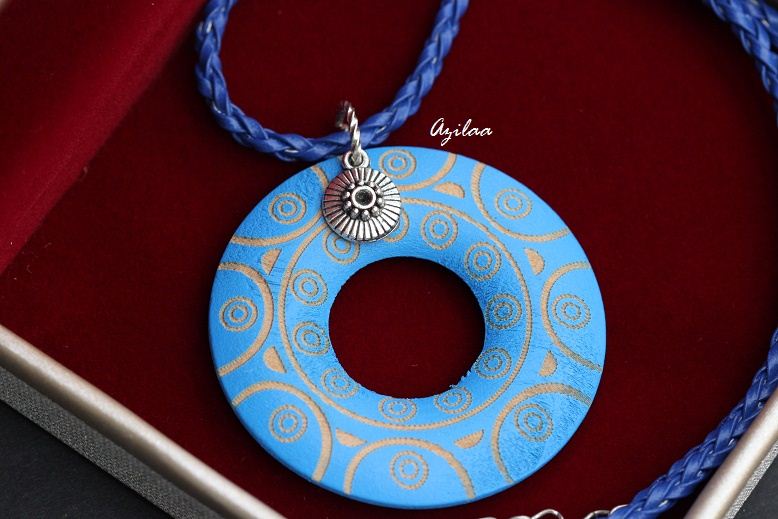 Tribal style Blue Pendant cord necklace