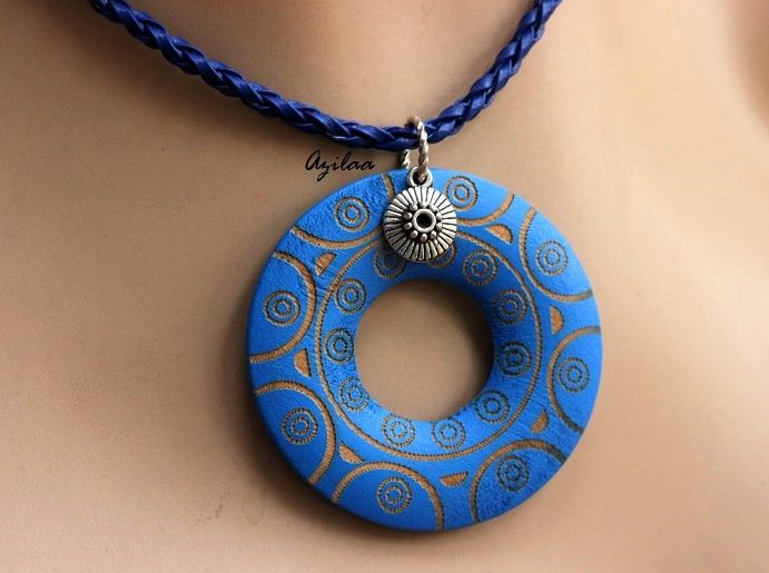Tribal style Blue Pendant cord necklace