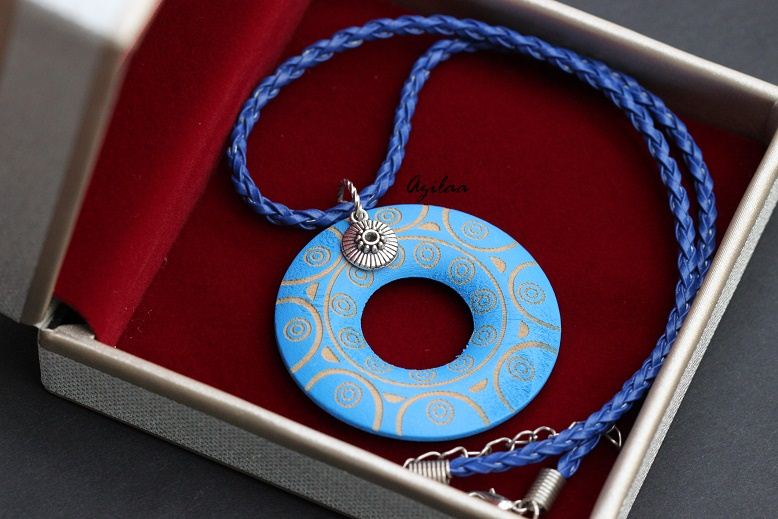 Tribal style Blue Pendant cord necklace