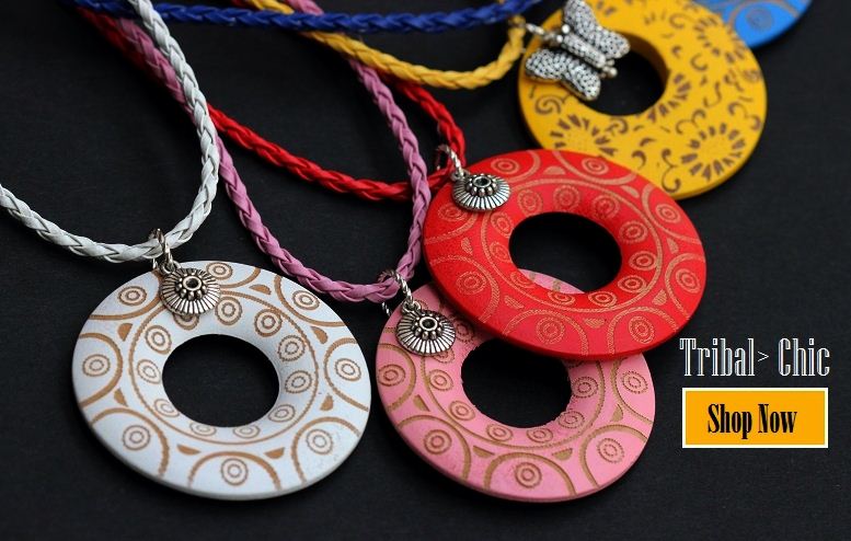 Tribal style Blue Pendant cord necklace