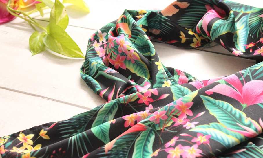 Tropical forest green satin scarf
