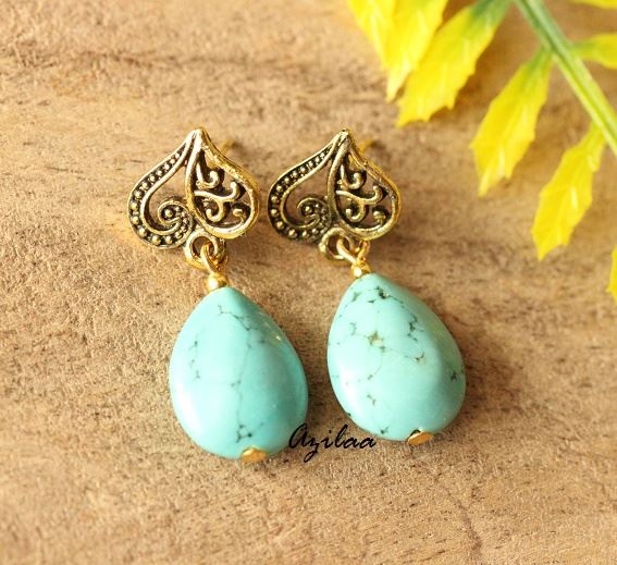 Turquoise Antique Gold tone handmade earrings