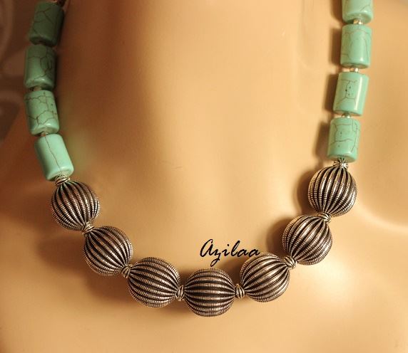 Turquoise Statement artisan handmade necklace earrings set