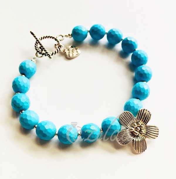 Turquoise blue gemstone silver beaded Bracelet