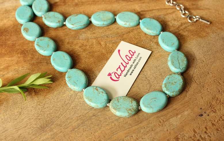 Turquoise beaded gemstone handmade necklace set