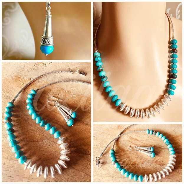 Turquoise story beaded gemstone handmade necklace set