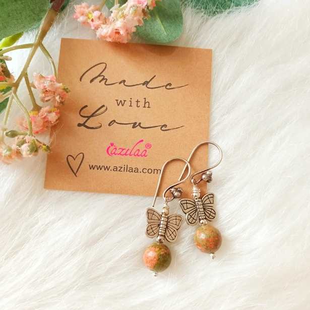 Unakite gemstone pendant chain earrings set