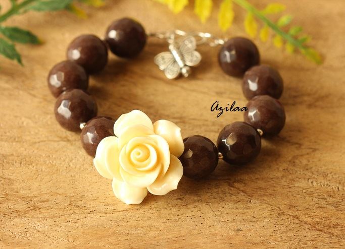 Vanilla Rose Chocolate gemstone beaded handmade bracelet